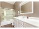 Bathroom with white vanity, shower, and chrome fixtures at 7445 E Eagle Crest Dr # 1061, Mesa, AZ 85207