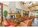 Inviting community living room with a stone fireplace, leather seating, and high ceilings at 7445 E Eagle Crest Dr # 1061, Mesa, AZ 85207