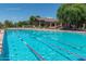 Large swimming pool with lane dividers and nearby covered lounge area for relaxing on a sunny day at 7445 E Eagle Crest Dr # 1061, Mesa, AZ 85207