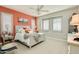 Bedroom featuring a ceiling fan, stylish decor, and a cozy bed with throw at 1952 W Yellowstone Way, Chandler, AZ 85248