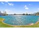 Beautiful lake view with charming waterfront homes, mature palm trees, and glistening water under a bright sky at 3830 E Lakewood E Pkwy # 2126, Phoenix, AZ 85048