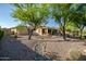A spacious backyard with desert landscaping, mature trees, and covered patio at 40123 N Majesty Trl, Anthem, AZ 85086