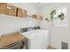 Bright laundry room with modern appliances, ample shelving, and a window offering natural light at 1285 E Horseshoe Ave, Gilbert, AZ 85296