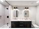 Modern bathroom featuring double sinks, marble countertops, and stylish fixtures, creating a luxurious spa-like experience at 26626 N 70Th Pl, Scottsdale, AZ 85266
