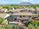 Backyard aerial view showcasing a refreshing pool and lush green landscaping at 3574 E Latham Way, Gilbert, AZ 85297