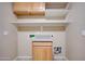 Functional laundry room with ample shelf space and a countertop for folding clothes at 5726 W Park View Ln, Glendale, AZ 85310