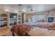 Comfortable main bedroom features custom built-in shelving and a cozy seating area near the fireplace at 8606 E Arroyo Seco Rd, Scottsdale, AZ 85266