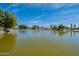 Picturesque waterfront view showcasing tranquil lake, mature trees, and inviting residential properties at 11526 W Bermuda Dr, Avondale, AZ 85392