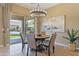 Bright dining room featuring modern chandelier, neutral decor and tones, with views of the backyard at 6918 E Ivyglen St, Mesa, AZ 85207