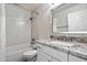 Bright bathroom features a shower-tub combo with white subway tile surround and granite vanity at 1414 E Cathedral Rock Dr, Phoenix, AZ 85048