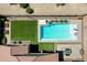 Overhead view of backyard with pool, patio, and artificial grass at 19009 E Reins Rd, Queen Creek, AZ 85142