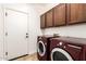 Laundry room includes cabinets and modern washer and dryer at 283 W Tahiti Dr, Casa Grande, AZ 85122