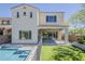 Stunning backyard featuring a pool, patio, synthetic grass, and a two-story home with neutral-toned stucco at 3310 E Los Gatos Dr, Phoenix, AZ 85050