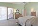 Green bedroom featuring vaulted ceiling, patio access, and wood furnishings at 3755 N 151St Ave, Goodyear, AZ 85395