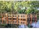Wood bridge overlooking a pond with mature trees and lush greenery at 4083 E Rustler Way, Gilbert, AZ 85297