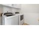 Laundry room features modern washer and dryer with upper cabinets for storage at 4213 W Calle Lejos --, Glendale, AZ 85310