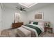 Stylized main bedroom with an elegant bed, nightstands and stylish modern art at 8552 E Indian School Rd # B, Scottsdale, AZ 85251