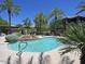 A luxurious pool surrounded by palm trees and rock features, perfect for relaxation and entertainment at 11680 E Sahuaro Dr # 2011, Scottsdale, AZ 85259