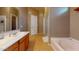 Full bathroom features a tile floor, shower, and a large vanity with sink at 16807 W Carmen Dr, Surprise, AZ 85388
