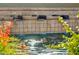 Close-up of the elegant water feature cascading into the pool, complemented by vibrant greenery at 27308 N 56Th Dr, Phoenix, AZ 85083