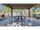 Shaded picnic area in a community park, featuring a playground and lush desert vegetation at 7762 E Russell Cir, Mesa, AZ 85207
