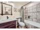 Beautiful bathroom featuring a shower and tub combination, vanity with granite countertops at 9707 E Mountain View Rd # 1408, Scottsdale, AZ 85258