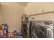 Well-equipped laundry room with washer, dryer, water heater, and plenty of storage cabinets at 10505 W Campana Dr, Sun City, AZ 85351