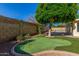 Green backyard with artificial turf, mini golf putting green and desert landscaping at 1704 E Hackamore St, Mesa, AZ 85203