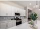 Modern kitchen with white cabinets, stainless steel appliances, and a decorative tile backsplash at 3081 E Desert Broom Pl, Chandler, AZ 85286