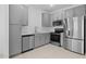 Modern kitchen with stainless steel appliances, a white backsplash, and light gray cabinets at 7434 S 75Th Dr, Laveen, AZ 85339