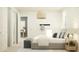 This bedroom features neutral-colored furniture, bright natural light, and minimalist decor at 8323 E Petunia Ave, Mesa, AZ 85212