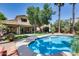 Inviting backyard pool with lush landscaping, covered patio, and plenty of space for outdoor entertaining at 965 E Virgo Pl, Chandler, AZ 85249