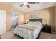 Cozy bedroom with a ceiling fan and an ensuite bathroom, offering privacy and convenience at 1350 S Greenfield Rd # 2205, Mesa, AZ 85206