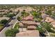 Gorgeous aerial shot of a suburban neighborhood with a luxurious tile roof home featuring a private pool at 1808 S Sailors Way, Gilbert, AZ 85295
