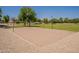 Sand volleyball court with net, surrounded by greenery, offering a recreational space for residents at 1808 S Sailors Way, Gilbert, AZ 85295