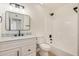 Bathroom featuring a shower/tub, vanity and black accents at 2124 E Boston St, Chandler, AZ 85225