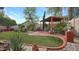 Lush backyard with artificial grass, decorative patio, pergola, and above-ground pool at 4073 E Stable Ct, Gilbert, AZ 85297