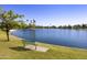 Relaxing lake view with a bench on the shore and palm trees in the background at 5111 N 83Rd St, Scottsdale, AZ 85250