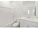 Clean bathroom featuring a shower/tub combo and a modern vanity sink at 5549 S 246Th Ave, Buckeye, AZ 85326