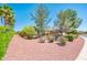 Landscaped backyard features low-maintenance desert flora and a covered patio at 13444 W Cabrillo Dr, Sun City West, AZ 85375