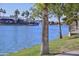 Scenic view of the community lake with palm trees and a building in the background, showcasing the neighborhood's amenities at 1825 W Ray Rd # 1134, Chandler, AZ 85224
