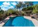 Sparkling blue pool surrounded by desert landscaping, palm trees, and a fenced area at 1922 E Everett Dr, Phoenix, AZ 85022
