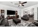 Open living room features a ceiling fan, recessed lighting, and nice furniture at 2052 E Scorpio Pl, Chandler, AZ 85249