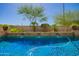 Inviting swimming pool with waterfall feature, surrounded by lush greenery and a serene backyard setting at 22304 N 104Th Ln, Peoria, AZ 85383