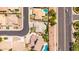 Overhead view highlighting the single-story home's location and neighborhood, showcasing well-maintained desert landscaping at 2910 S Olivewood --, Mesa, AZ 85212