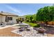 Charming backyard with a patio, fire pit, and lush landscaping at 2910 S Olivewood --, Mesa, AZ 85212