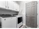 Clean laundry room with washer, dryer, and upper cabinets for storage at 2910 S Olivewood --, Mesa, AZ 85212