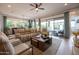 Bright living room with comfortable seating and a view of the backyard through large sliding glass doors at 5515 S Caisson Way, Mesa, AZ 85212