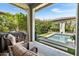 Charming covered patio seating area with views of the pool and backyard at 5515 S Caisson Way, Mesa, AZ 85212