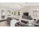 Bright and airy living room featuring comfortable seating, a ceiling fan, and seamless flow to the kitchen at 6958 W Morning Dove Dr, Glendale, AZ 85308